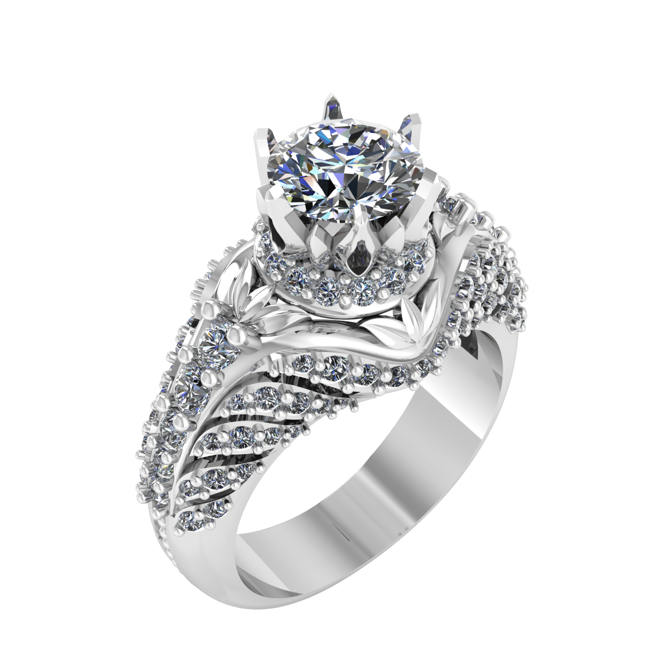 FLORAL ACCENTED  6.50mm ROUND ENGAGEMENT RING